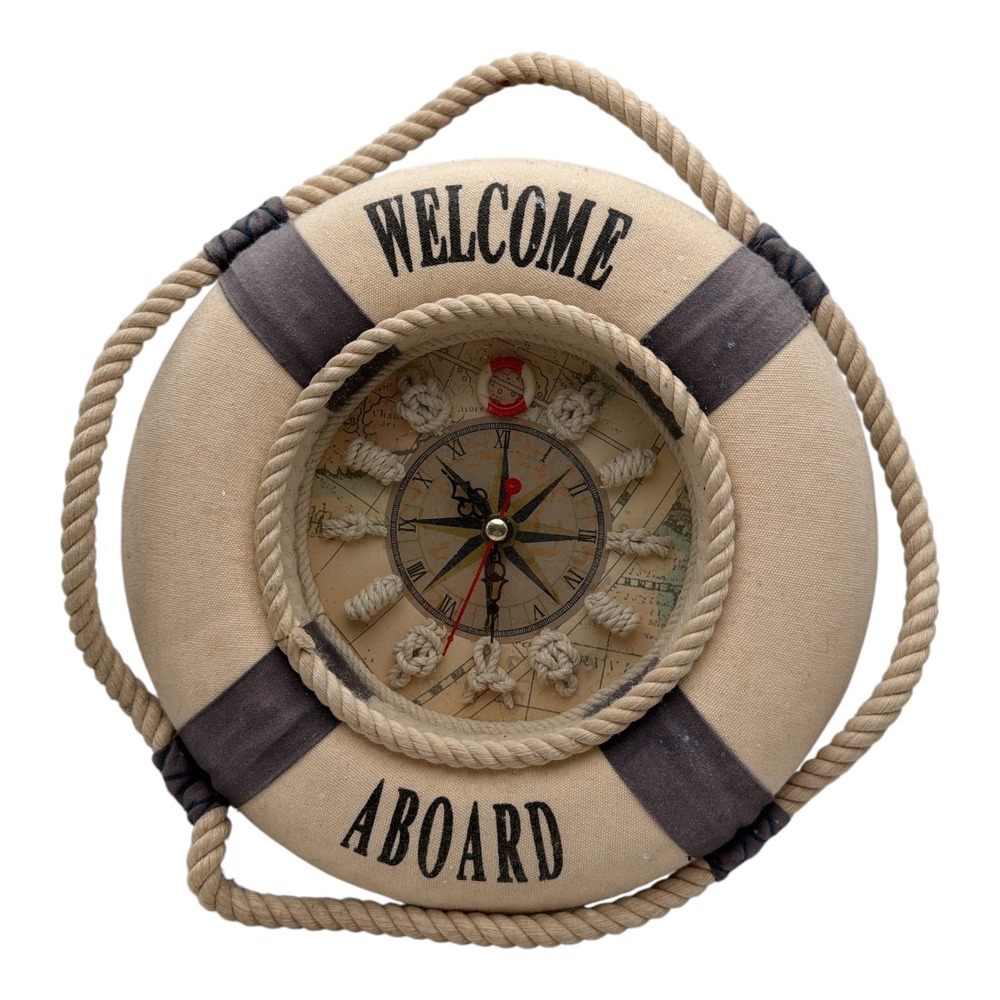 Welcome Aboard Nautical Knots Wall Clock Life Preserver Tested Works EUC